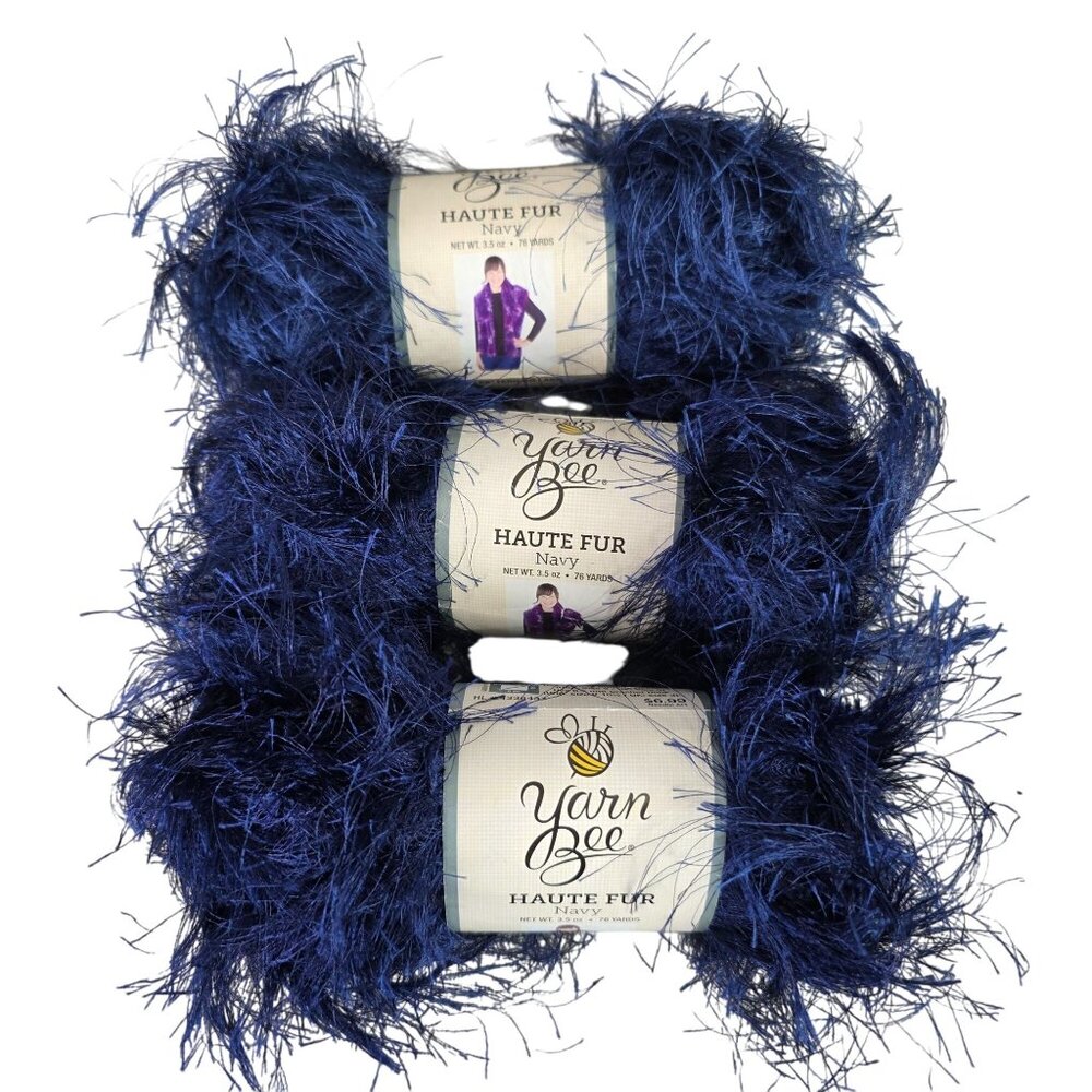 3 Pack Yarn Bee Haute Fur Navy Blue 3.5 oz 76 Yard Each Lot of 3